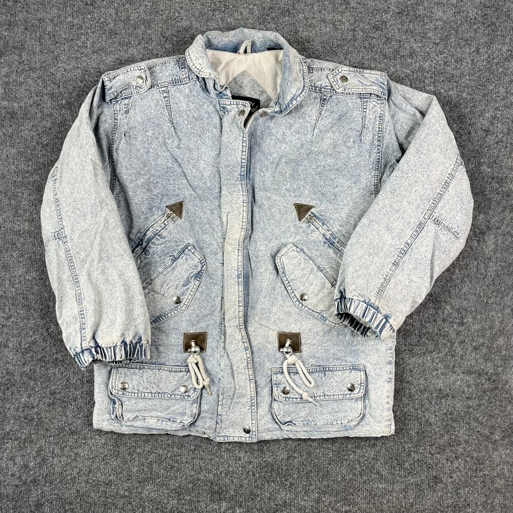 Andy Johns Jacket Mens Small Blue Denim Acid‎ Wash Vintage 80s Cropped Coat